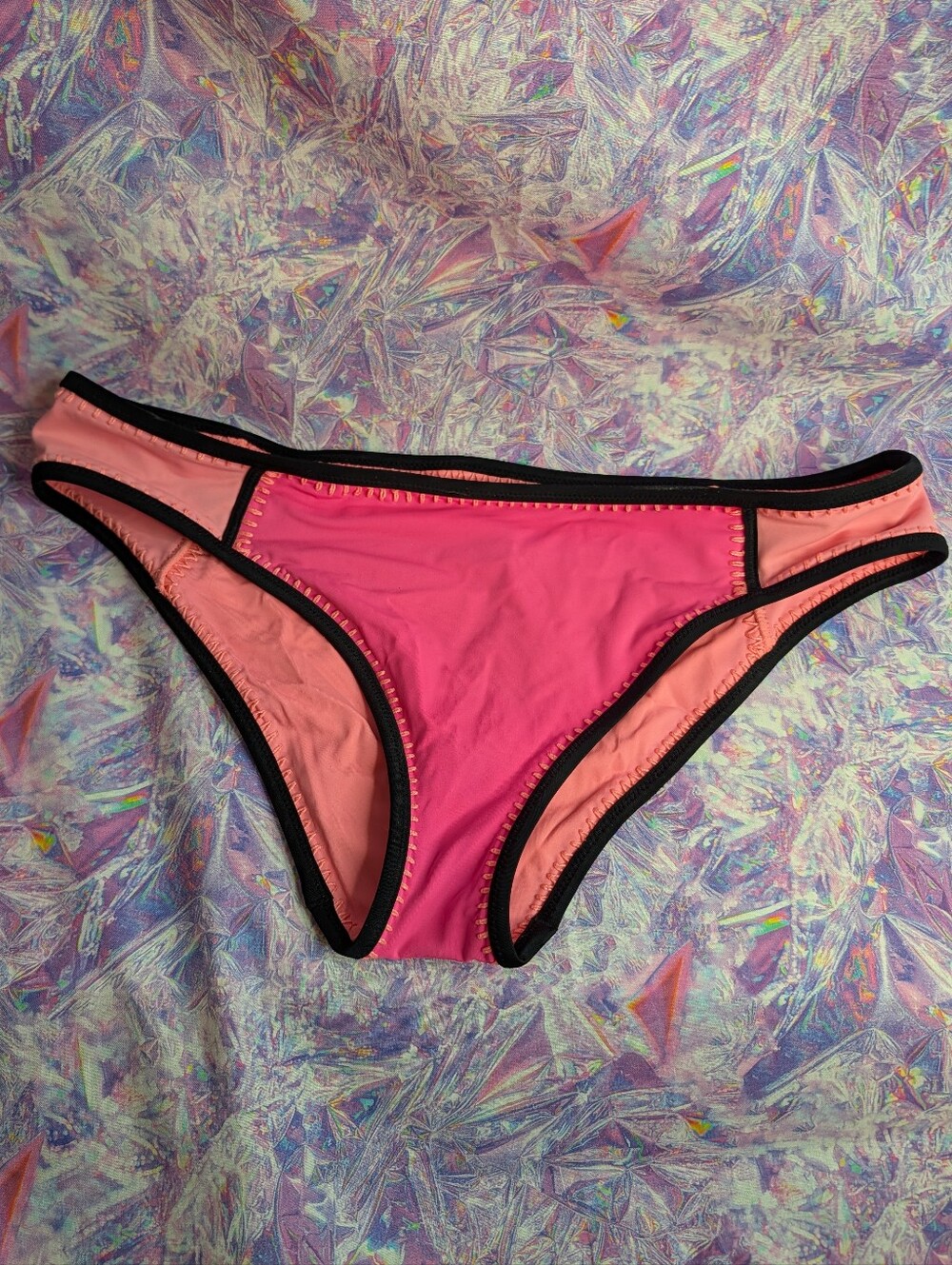 Victoria's Secret Pink Colorblock Bikini Bottoms with Black Trim